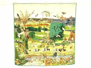 1円 ■美品■ HERMES エルメス jardin deden ou "naturalia" カレ140 シルク100% スカーフ ストール ショール グリーン系 AZ4055