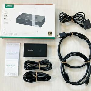 UGREEN HDMI KVM切替器 2入力1出力 キーボード マウス モニター共有 PC2台用 4K@60Hz USB2.0 4ポート HDMI2.0用 手元スイッチ&USBケーブル