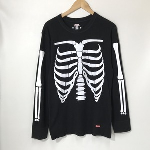 Supreme Hanes Bones Thermal Crew ロンT サーマル ワッフル地 プリント 長袖 Lサイズ ブラック シュプリーム トップス A4367◆