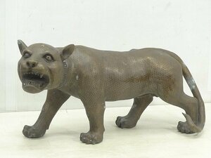 ▲17ＴＭ159▲大明宣徳年製・銅製豹虎獅子ライオン置物・全長80cm