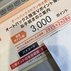 オートバックス 株主優待 限定Ｖポイント 3000円分 送料無料