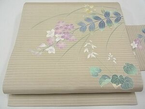 平和屋1■夏物　絽塩瀬　九寸名古屋帯　友禅　作家物　枝花文　逸品　CAAB8797tx