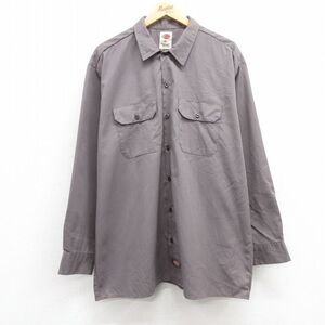 XL/古着 ディッキーズ Dickies 長袖 ワーク シャツ メンズ 大きいサイズ グレー 24nov26 中古 トップス