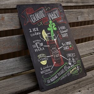 【ブリキ看板】ブラッディマリー Bloody Mary カクテル BAR ガレージ レトロ風 インテリア 店舗 カフェ 壁飾り 20cm×30㎝（送料無料！）