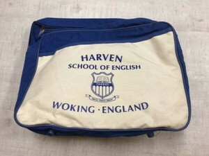 オランダ製 オールド ビンテージ ユーロ古着 HARVEN SCHOOL OF ENGLISH ENGLAND キャンバス スクールバッグ カバン 男女兼用 底板付き 青