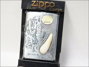 未使用 ZIPPO/ジッポー◆オイルライター/遥かなる時を越えて◆マンモスの牙 シルバー made in USA 2002年4月製