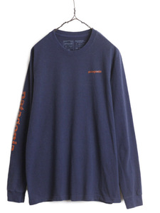 18年製 パタゴニア プリント 長袖 Tシャツ メンズ M / 古着 Patagonia アウトドア ロンT ロングスリーブ 袖プリント クルーネック ネイビー