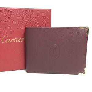 【ほぼ未使用】Cartier カルティエ 2つ折り財布 マスト ボルドー レザー メンズ レディース ユニセックス