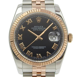 【本物保証】 箱・保付 新品同様 ロレックス ROLEX デイトジャストコンビ 116231 D番 2004~2005年頃 黒文字盤 ローマインデックス SS/K18PG