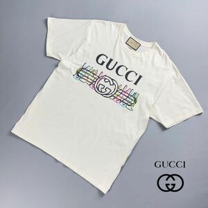 GUCCI グッチ ロゴ バニー プリントコットンジャージーTシャツ 半袖カットソー イタリア製 トップス レディース ホワイト サイズL*RC1302