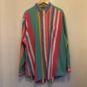 90s ralphlauren the big oxford マルチストライプ　シャツ　L/ラルフローレン