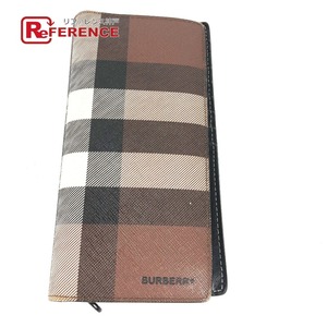 BURBERRY バーバリー 8052803 ジャイアント チェック 二つ折り ロングウォレット 長財布 ダークバーチブラウン ブラウン メンズ【中古】