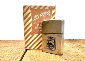 レア！ヴィンテージ　1970年 CAMEL キャメル たばこ柄 ZIPPO　 赤白 ストライプ 紙箱 付き タバコ 箱 パッケージ ジッポ オールド
