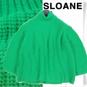 新品1円～★定価4万 SLOANE スローン レディース 日本製 3G 片畦編み メリノウール タートルネック セーター 2 ニット グリーン◆S1067◆