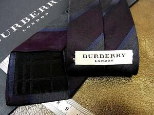 ●bv1801●良品●本場バーバリー【最高級ハンドメイド】【BURBERRY】【ロゴ ストライプ】ネクタイ