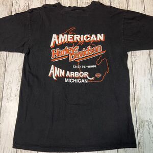 90s USA製 HARLEY-DAVIDSON ハーレーダビッドソン R.K.STRATMAN 1998 ファイヤー AMERICAN ANN ARBOR MICHIGAN ビンテージ 半袖Tシャツ