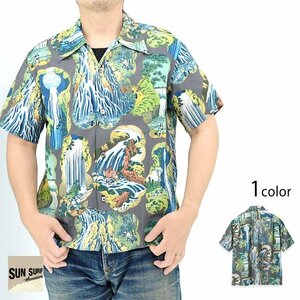 SUN SURF × 葛飾北斎 SPECIAL EDITION 「諸国瀧廻り」アロハシャツ◆SUN SURF グレーSサイズ SS39326 和柄 和風 サンサーフ 日本製