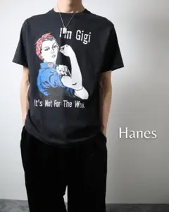 Hanes ロージー•ザ•リベッター プリント クルーネック 半袖 Tシャツ 黒