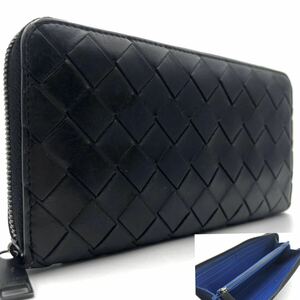 1円/極美品● ボッテガヴェネタ BOTTEGA VENETA 長財布 ウォレット ラウンドファスナー ジップ マキシ イントレチャート バイカラー レザー