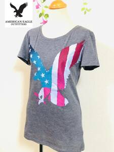 AMERICAN EAGLE　アメリカンイーグル　半そでTシャツ　星条旗デザインイーグルマーク　グレー　サイズUS S