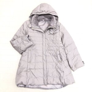 ◆Long Down Coat 襟ボア Aライン ハイブリッド ダウンコート 5L グレー ロングコート キルティング ゆったり 大きいサイズ 4XL レディース