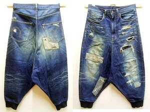 即決[1]glamb 裾リブ Unplugged sarrouel denim アンプラグドサルエルデニム リペア ダメージ クラッシュ リメイク パンツ■6564