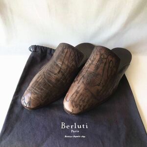 イタリア製 BERLUTI サイラス オマーン スクリット カリグラフィ レザーサマーシューズ ミュール サンダル ローファー スリッポン