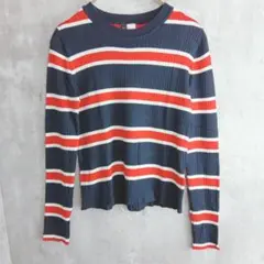 【H&M】紺×白×赤のボーダーニットトップス　M　着丈48　身幅38