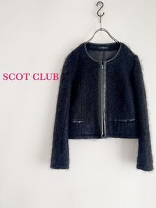 SCOT CLUB モヘヤノーカラージャケット ブラック スコットクラブ