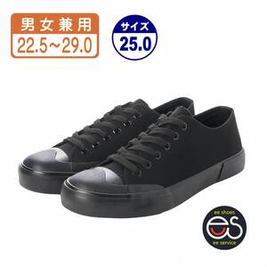 ★新品・人気★【23556_BLK_25.0】キャンバスシューズ　ローカットバスケットシューズ　レースアップ　スニーカー　男女兼用（22.5～29.0)