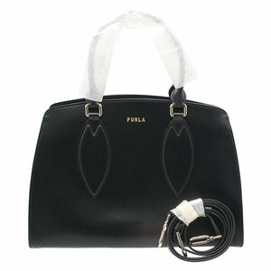 ★Y1668 未使用 フルラ レザー 2WAY ハンドバッグ ショルダーバッグ ブラック×シルバー金具 FURLA レディース★