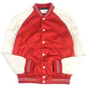 極美品□セリーヌ 21SS 2V87C851C THE DANCING KID TEDDY JACKET スタッズ サテン テディジャケット スタジャン レッド 48 伊製 正規品