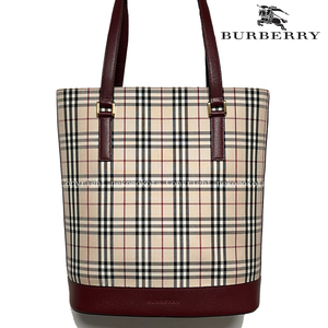 未使用に近い 美品 バーバリー ノバチェック トート バッグ ベージュ エンジ 赤 レディース BURBERRY 