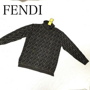 新品・未使用　FENDI フェンディ　ニットセーター　タートルネック　ブラウン　ズッカ柄　タグ付き