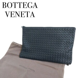 新品同様 イタリア製 BOTTEGA VENETA レザー イントレチャート クラッチバッグ ハンドバッグ セカンドバッグ ボッテガヴェネタ 黒 2406175