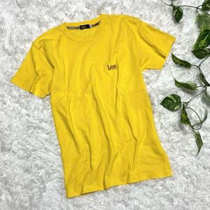 Lee リー【M】メンズ Tシャツ半袖刺繍ロゴプルオーバー綿100% イエロー 黄色 半袖Tシャツ トップス 男子 カジュアル系