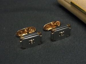 ■美品■ CELINE セリーヌ マカダム カフス カフリンクス カフスボタン アクセサリー ビジネス 紳士 メンズ ゴールド系 DG0175