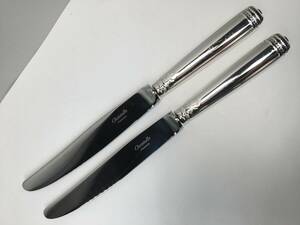 【パケ無料】良品 仏蘭西高級銀器 クリストフル Christofle テーブルナイフ２本セット マルメゾン 約24.5㎝ 研磨清掃済み [j1116]