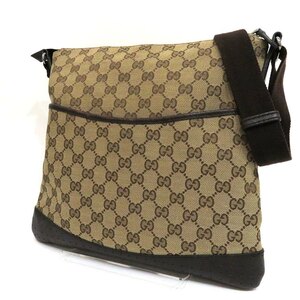 中古 グッチ GGキャンパス ショルダーバッグ ブラウン茶 145857 メンズ GUCCI【送料無料】【名谷店】