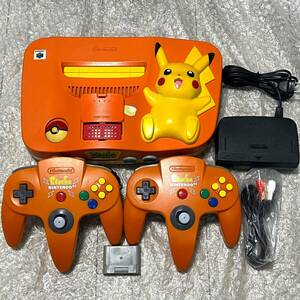 〈良品・動作確認済み〉N64 ニンテンドウ64（ニンテンドー64）本体 ピカチュウ オレンジ＆イエロー メモリー拡張パック NINTEND064