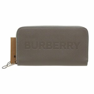 ★G2379 未使用 バーバリー エンボスロゴ レザー ラウンドファスナー長財布 80528861 チャコールグレー BURBERRY メンズ レディース★