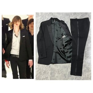 約45万 DIOR HOMME 2004AW Victim ディオールオム エディ コレクション スモーキング タキシード 側章 ウール スーツ セットアップ 46 黒