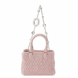 【ミュウミュウ】Miu Miu マテラッセ ロゴ ナッパクリスタル レザー シルバー金具 2way ハンドバッグ ピンク【中古】213514