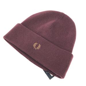 未使用品◆FRED PERRY フレッドペリー ニット帽 ◆ ボルドー ウール・コットン ユニセックス 帽子 ハット hat 服飾小物