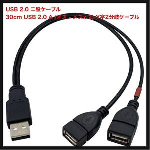 【開封のみ】Duttek ★USB 2.0 二股ケーブル、30cm USB 2.0 A (オス - メスx 2) Y字2分岐ケーブル 2 in 1 USB[ データ転送