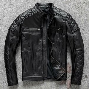 レザージャケット メンズ ハレージャケット　バイクジャケット　高級　牛革　本革　革ジャン S～5XL　黒　選択3XL