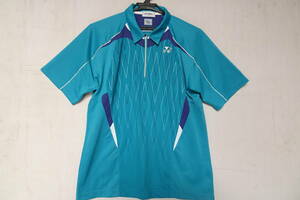 YONEX/ヨネックス/半袖襟付Tシャツ/ポロシャツ/ユニフォーム/Very Cool/速乾性/ハーフジップ/スポーツ/青緑/ブルーグリーン/Mサイズ(6/15R)