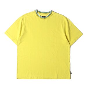 美品 STUSSY ステューシー Tシャツ サイズ:M リブデザイン クルーネック 半袖 Tシャツ イエロー トップス カットソー コットン ブランド