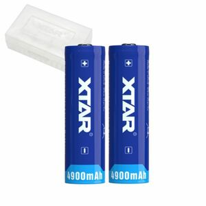 ◆XTAR 大容量リチュウムイオンバッテリー充電池21700 4900mAh保護回路付10A 3.6V 2本セット専用電池ケース付属 Li-ion充電池保証付！◆