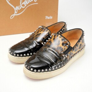 MG9526 Christian Louboutin/クリスチャン ルブタン*靴*36.5/23.5cm相当*パテント*レオパード/ヒョウ柄*スタッズ*スリッポン*スニーカー